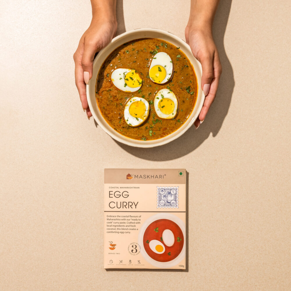 egg curry dish in a bowl with packging